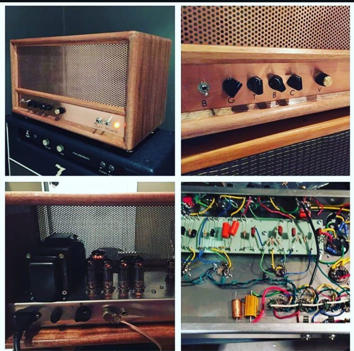 Small amp in a hardwood cabinet with brass knob